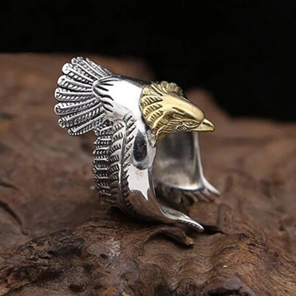 Boho Tribal Gold and Silver Eagle Ring Cuff - Picture 2 of 11